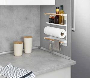 MAGNA multifunkční kuchyňská police s držákem na papírové utěrky a háčky, montáž bez vrtání, bílá, WENKO