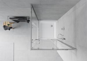 Mexen Rio, čtvercový sprchový kout s posuvnými dveřmi 80 x 80 cm, 5mm čiré sklo, chromový profil + bílá vysoká sprchová vanička Rio, 860-080-080-01-00-4510