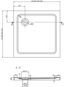 Mexen Rio, čtvercový sprchový kout s posuvnými dveřmi 80 (dveře) x 80 (dveře) x 190 cm, 5mm čiré sklo s pásky, zlatý profil + bílá sprchová vanička SLIM, 860-080-080-50-20-4010G