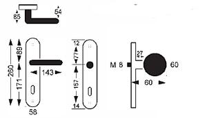 Ochranné kování Lienbacher Urban 349 (stříbrnočerná), klika-klika, Otvor na cylindrickou vložku PZ, Lienbacher kované, 72 mm