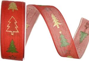 Stuha vánoční TWINTREE SPARKLE RED červená 25mm x 3m (10,-Kč/m)