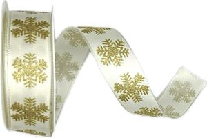Stuha vánoční WINTER GOLD FLAKES CREAM krémová 25mm x 3m (10,-Kč/m)