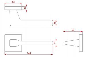 Dveřní kování TWIN VIA-S HR C2124 (CM), klika/klika, hranatá rozeta, Hranatá rozeta s otvorem pro obyčejný klíč BB, Twin CM (černý mat)