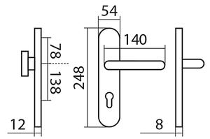 Bezpečnostní kování TWIN COLUMBUS GULF H2087 KS (E), klika levá / klika, Otvor na cylindrickou vložku PZ, Twin E (nerez matná), 72 mm