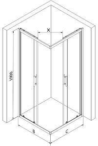 Mexen Rio, čtvercový sprchový kout s posuvnými dveřmi 90 x 90 cm, 5mm čiré sklo, chromový profil + černá sprchová vanička, 860-090-090-01-00-4070