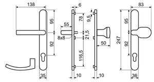 Dveřní profilové kování RICHTER RHD 0041 ZB (nerez), klika-klika, Otvor na cylindrickou vložku PZ, RICHTER Nerez matný, 92 mm