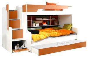 Patrová postel HARRY pro 3 osoby s přistýlkou (Oranžová)