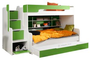 Patrová postel HARRY pro 3 osoby s přistýlkou (Zelená)
