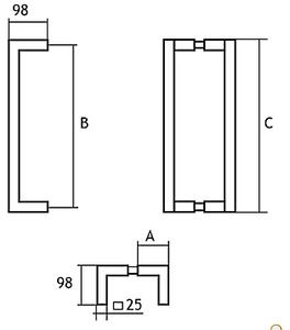 Madlo EUROLATON pro skleněné a dřevěné dveře - 76250350 (nerez), 375 mm (rozteč 350 mm)