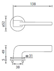 Dveřní kování MP DARA - R 4007 5S (OLS - Mosaz broušená), klika-klika, Bez spodní rozety, MP OLS (mosaz broušená a lakovaná)