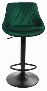 Sametová barová židle Oklahoma zelená s černým podstavcem