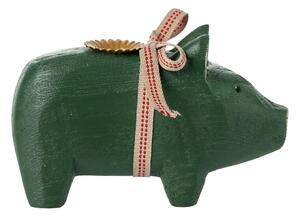 Dřevěný svícen prasátko Piggy Dark Green Small Maileg