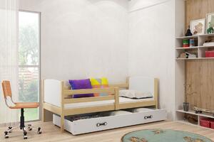 Dětská postel Evžen - 1 osoba, 90x200 s úložným prostorem – Borovice, Bílá