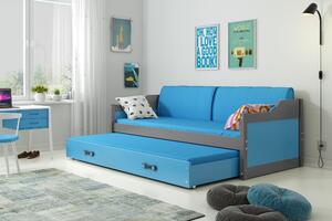 Dětská postel David - 2 osoby, 80x190 s výsuvnou přistýlkou – Grafit, Modrá
