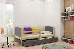 Dětská postel Evžen - 1 osoba, 90x200 s úložným prostorem – Borovice, Grafit