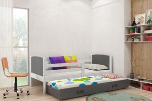 Dětská postel Evžen - 2 osoby, 90x200 s výsuvnou přistýlkou – Bílá, Grafit
