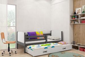 Dětská postel Evžen - 2 osoby, 80x190 s výsuvnou přistýlkou – Grafit, Bílá