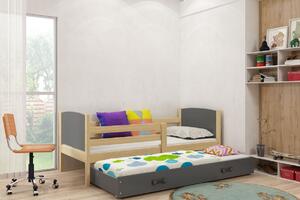 Dětská postel Evžen - 2 osoby, 90x200 s výsuvnou přistýlkou – Borovice, Grafit