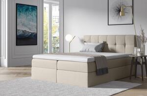 Čalouněná postel s úložným prostorem 200x200 RECIVIO - smetanová + topper ZDARMA