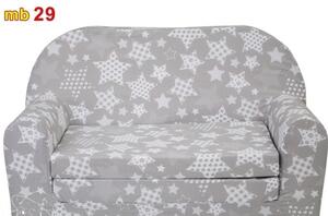 Svět pokojů Dětská sedací rozkládací pohovka 100 cm šedá - hvězdy bílé