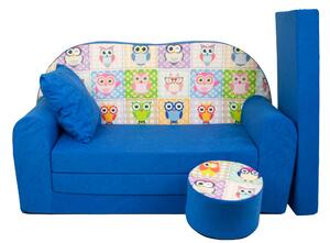 Svět pokojů Dětská sedací rozkládací pohovka s bobkem modrá SOVY