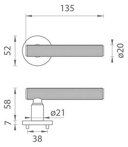 Dveřní kování MP Kerria - R 7S (OLS - Mosaz broušená), klika-klika, Otvor pro obyčejný klíč BB, MP OLS Mosaz broušená