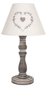 Šedá stolní lampa s béžovým stínidlem s vyšitým srdíčkem – 23x40 cm