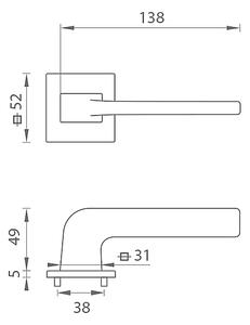Dveřní kování MP DARA - HR 4007 5SQ T1 (OLV - Mosaz leštěná lakovaná), klika-klika, Bez spodní rozety, MP OLV (mosaz leštěná a lakovaná)