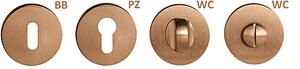 Dveřní kování TWIN FILOO (RC), klika/klika, kulatá rozeta, Kulatá rozeta s otvorem pro obyčejný klíč BB, TWIN RC (red copper)