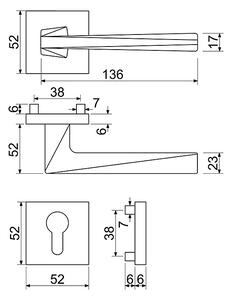 Dveřní kování RICHTER Cubismo (CE), klika-klika, Otvor pro obyčejný klíč BB, RICHTER Černá matná