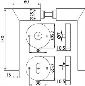 Dveřní kování TWIN LEVEL H 1813 (CM), klika/klika, kulatá rozeta, Kulatá rozeta s otvorem pro obyčejný klíč BB, Twin CM (černý mat)