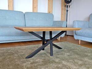 Konferenční stolek Motáček Typ a sukovitost dřeva: Dub sukovitý/rustikální (0 Kč), Barva kovových nohou: Černá mat - RAL 9005 (0 Kč), velikost stolku (D x Š x V): 110 x 60 x 45 (cm)