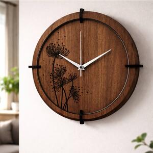 Dřevěné hodiny Wenge s černým květinovým motivem | SENTOP HDF0586-ORECH-WENGE