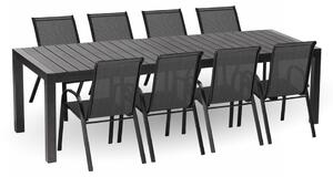IWHome Jídelní set rozkládací GRANADA XXL antracit + 8x židle VALENCIA 2 černá