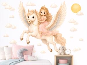 Princezna na Pegasovi dívčí samolepky na zeď arch 42 x 45 cm