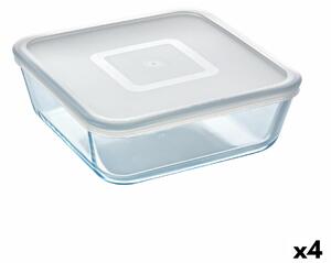 Čtvercový svačinový box s víkem Pyrex Cook & Freeze 2 L 19 x 19 cm Transparentní Silikonové Sklo (4 kusů)