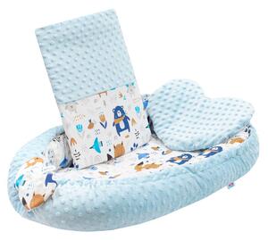 Luxusní hnízdečko s polštářkem a peřinkou New Baby z Minky modré