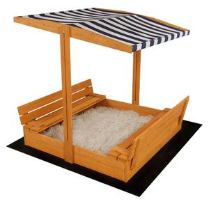 Dětské dřevěné uzavíratelné pískoviště s lavičkami a stříškou Baby Mix 120x120 cm modro-bílé