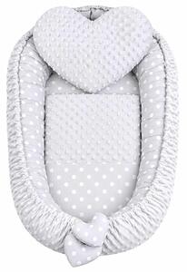 Luxusní hnízdečko s polštářkem a peřinkou New Baby z Minky Srdíčko šedé