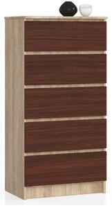 Ak furniture Komoda Kuba 60 cm - 5 šuplíků dub sonoma/wenge