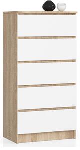 Ak furniture Komoda Kuba 60 cm - 5 šuplíků dub sonoma/bílá