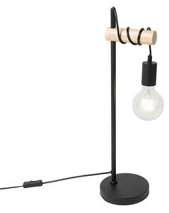Venkovská stolní lampa černá se dřevem - Dami