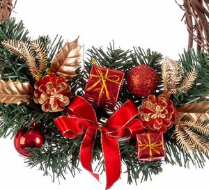 BigBuy Christmas Vánoční koruna Ratan Červený Vícebarevný PVC 20 x 20 x 10 cm