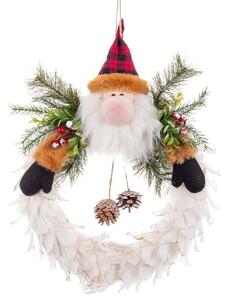 BigBuy Christmas Vánoční koruna Děda mráz Vícebarevný Peří Plastické 40 x 35 x 8 cm