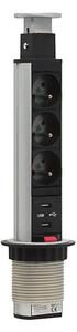 Přípojný zásuvkový sloupek pro desku stolu 3x230V + 2xUSB