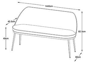 Šedá sametová jídelní lavice Unique Furniture Gain 144 cm
