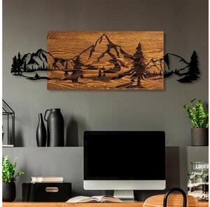 Nástěnná dekorace 93x29 cm hory dřevo/kov
