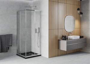 Mexen Rio, čtvercový sprchový kout s posuvnými dveřmi 90 x 90 cm, 5mm čiré sklo, chromový profil + černá sprchová vanička, 860-090-090-01-00-4070
