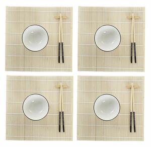 Sada na sushi DKD Home Decor Bambus Kamenina Bílý Orientální 14,5 x 14,5 x 31 cm (16 Kusy)