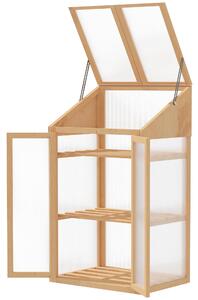 OUTSUNNY Polykarbonátový mini skleník se třemi policemi 70 x 50 x 120 cm světlé dřevo